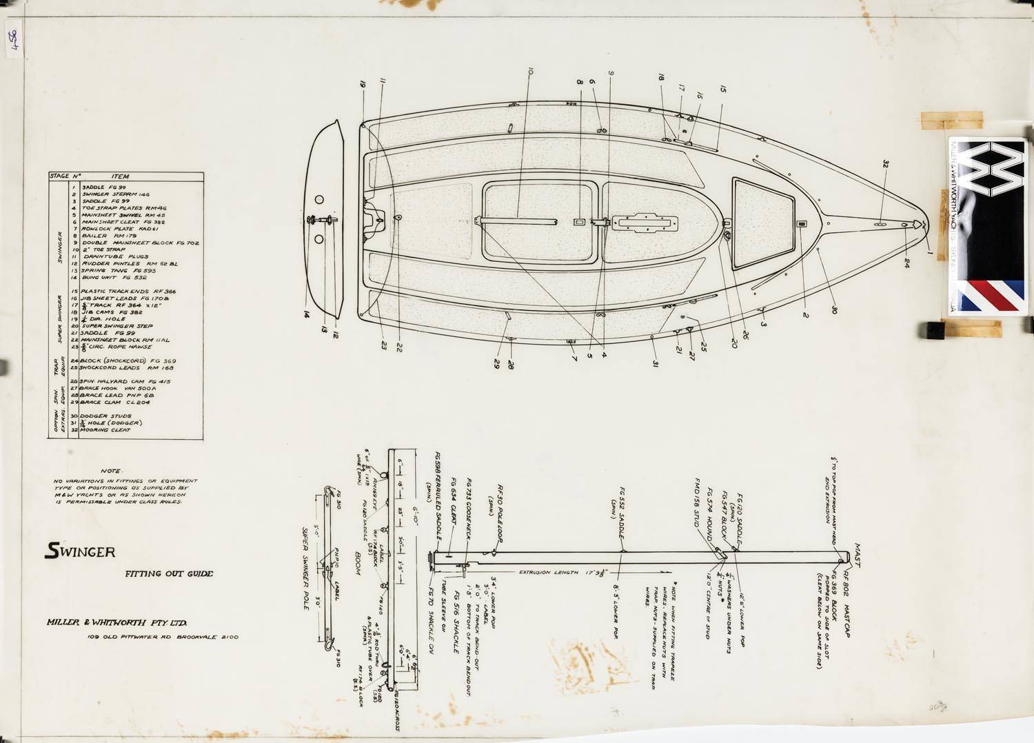 SWINGER: Miller & Whitworth original plans, drawings & blueprints, set of 3  drafting film & blueprint