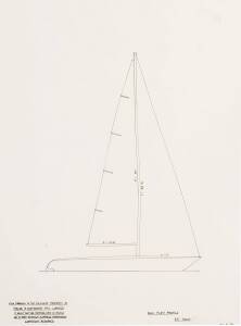 43' MILLER & WHITWORTH SLOOP: Ben Lexcen original plans, drawings & blueprints, 1974, set of 8 drafting film & graph paper sheets.