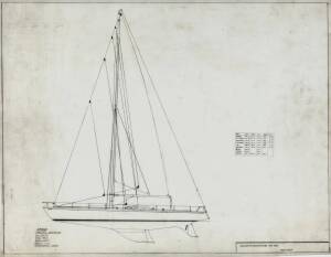 JOCK STURROCK'S 57' SLOOP "APOLLO": Miller & Whitworth original plans, drawings & blueprints, set of 7 drafting film & paper sheets.