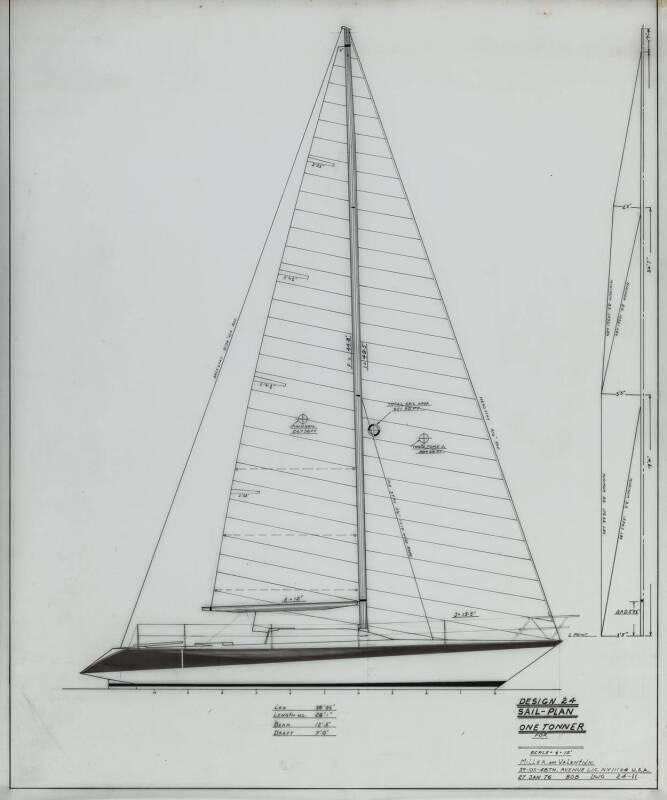 DESIGN 24 - ONE TONNER: Miller & Valentjin original plans, drawings & blueprints, 1976, set of 15 drafting film & paper film sheets