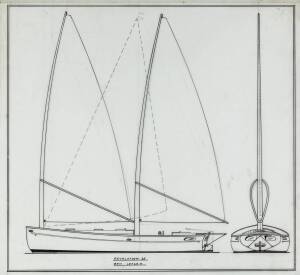 SCHOONER REVOLUTION 35: Ben Lexcen original plans, drawings & blueprints, c1980, set of 3 drafting film sheets.
