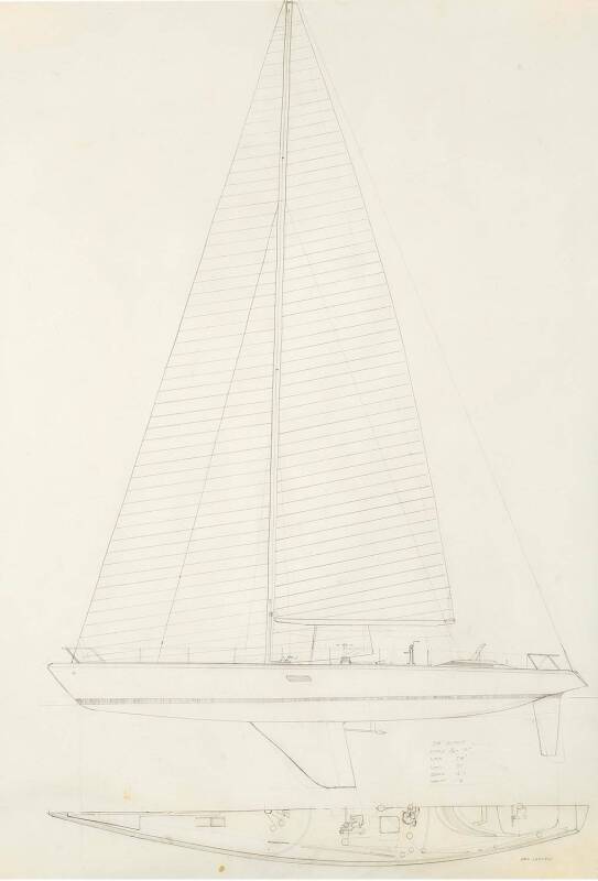 78' SLOOP: Ben Lexcen original plans, drawings & blueprints, one drafting film sheet, signed by Ben Lexcen.