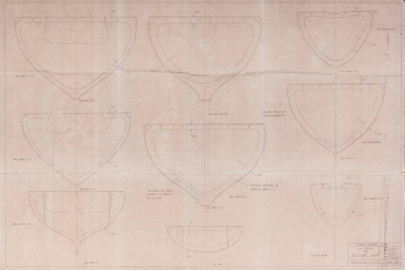 BEN LEXCEN FILES: Group with card index of yacht designs; book "Theory of Wing Sections" by Abbott & Von Doenhoff [Toronto, 1959]; Miller & Valentijn blueprints (2) for "Design No.22 Southern Cross II"; Early drawings/blueprints (7) for "America's Cup Cha