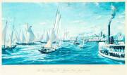 PRINT, "The First Defense of the America's Cup, August 8th 1870", by John Mecrray, signed by the artist & numbered 110/750, window mounted framed & glazed, size 76x46cm.