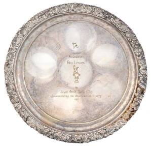 Silver-plated Plate, 29cm diameter, engraved with America's Cup & text "Presented to Ben Lexcen, by Royal Perth Yacht Club, Commemorating the America's Cup Victory, 1983".
