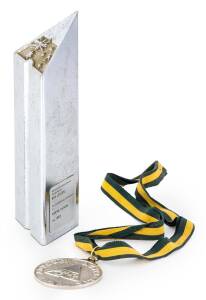 ADVANCE AUSTRALIA AWARD, 24cm tall, with plaque engraved "Advance Australia Award, Presented to, BEN LEXCEN, For Outstanding Contribution in, MARINE DESIGN, Year 1983"; plus medal "Advance Australia Award/ Ben Lexcen, For outstanding Contribution, Yachtin