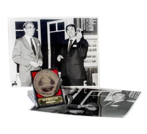MEDAL, "The Royal Institution of Naval Architecture, Small Craft Group, Awarded for Outstanding Achievment, Ben Lexcen, 1983", in original case; together with photograph of Ben being presented with medal.