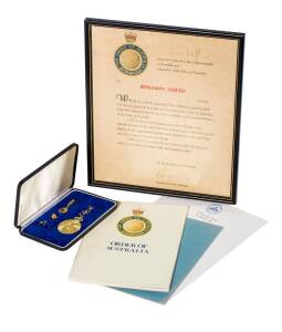 BEN LEXCEN'S ORDER OF AUSTRALIA MEDAL, medal named to "Benjamin Lexcen", with miniature, in original presentation case, Plus Certificate signed by Governor General Sir Ninian Stephen, and Citaion, "For Service to Yachting, Particularly as designer of 'Aus