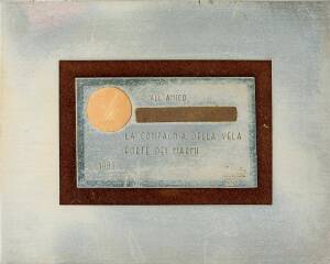 PLAQUE, silver-plated with copper disc, "All'Amico, Ben Lexcen, La Compagnia Della Vela, Forte Dei Marmi, 1983", size 19x15cm.