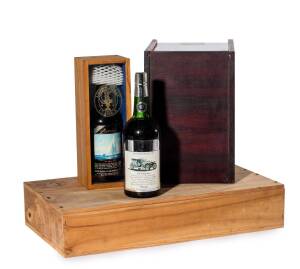 VINTAGE PORT: America's Cup Classics set of 6 bottles in wooden case; Australia II vintage port in case; Classic Vintage Cars set of 6 in case; plus two wine racks.