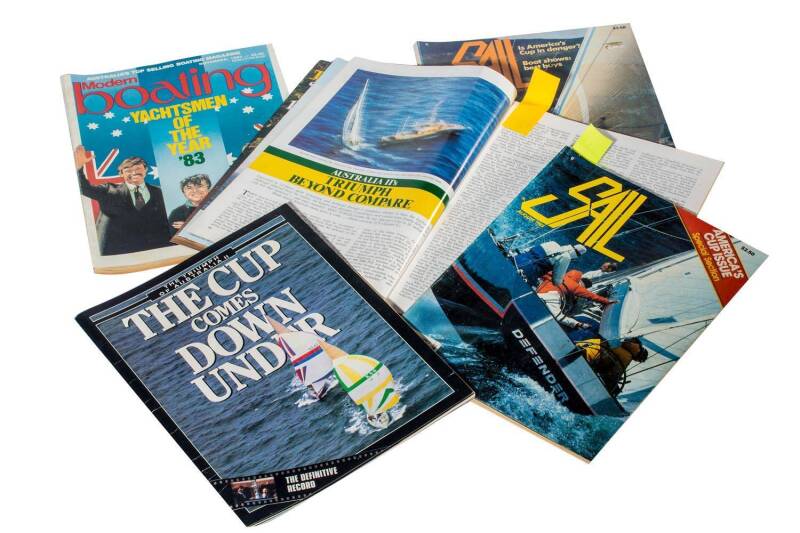 MAGAZINES: Collection of magazines, photographs, ephemera , invitations, noted "Sail", "People Weekly", "Modern Boating", "Time", "Woman's Weekly".