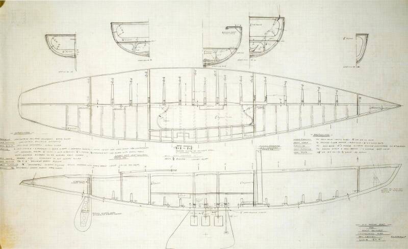 5.5 METRE FOR FRANK TOLHURST: Ben Lexcen original plans, drawings & blueprints, 1983, set of 6 drafting film & graph paper sheets.