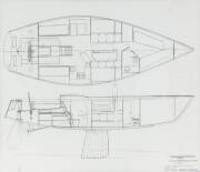 40' SLOOP "RAMPAGE" FOR PETER BROCK: Ben Lexcen original plans, drawings & blueprints, c1983, set of 4 drafting film, graph paper & blueprint sheets.