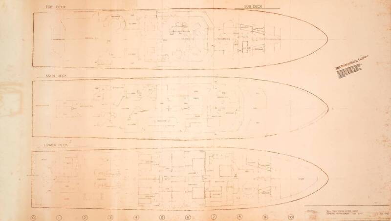 50 METRE TWIN SCREW: Ben Lexcen original plans, drawings & blueprints, 1983, set of 2 drafting film sheets.