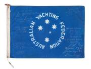 AUSTRALIAN YACHTING FEDERATION FLAGS (2), each with 16 signatures including John Bertrand (Finn KA), David Forbes, Tim Alexander, Gordon Ingate, John Shaw & Tom Andrews, each 49x33cm.  - 2