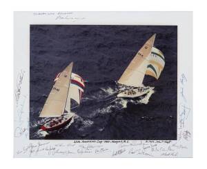 AMERICA'S CUP, 25th America's Cup - 1983 - Newport, R I .A framed aerial photograph of Australia II leading Liberty by John T Hopf