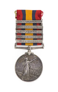 MEDALS: AUSTRALIA, QSA, Queens South Africa Medal, Type 2 reverse with 5 clasps plus miniature of same, 'South Africa 1901', 'Transvaal', 'Orange' 'Free State', 'Rhodesia' (Rare to Australian forces) and 'Cape Colony', awarded to Ewan Wanliss and impresse