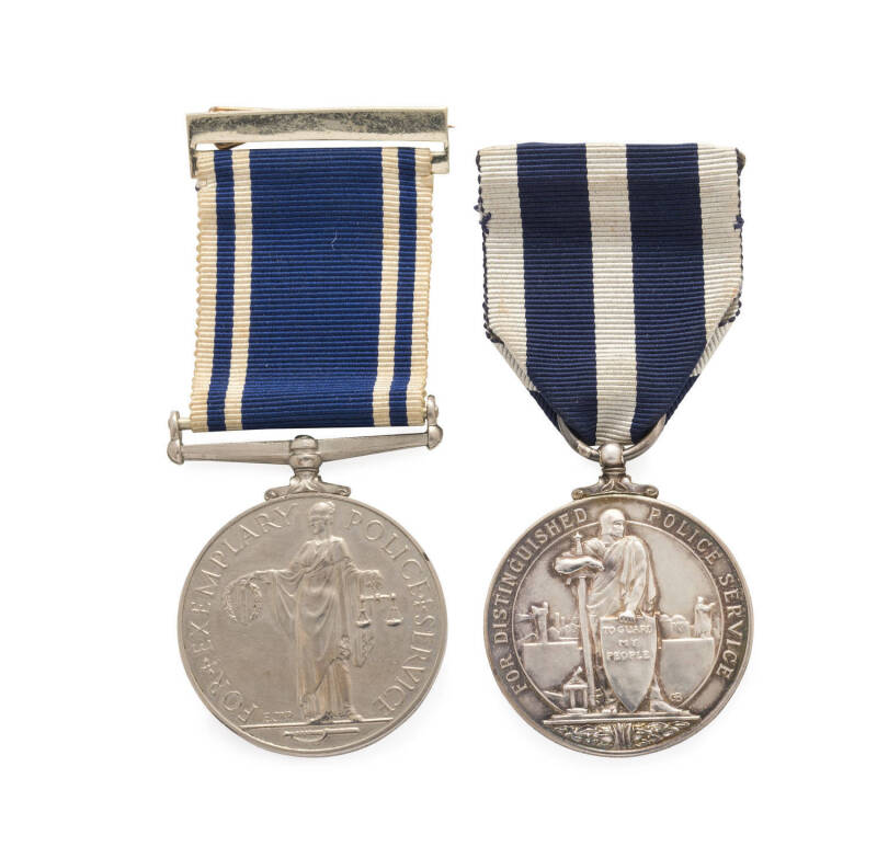 AUSTRALIA: POLICE, 1971 Queens Police Medal (QPM), MY #47 priced as '$Rare', 'FOR DISTINGUISHED POLICE SERVICE', impressed 'GERALD J. HICKEY, SUPT. GDE 1. VICTORIA POLICE.' in original case, plus Exemplary Service Medal 'FOR + EXEMPLARY POLICE + SERVICE'