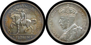 TWO SHILLINGS: 1934-35 Victoria Centenary Florin, Choice Unc.