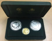 ONE HUNDRED DOLLARS:&nbsp;'The Sydney 2000 Olympic Silver Coin Collection' (#1170) cased set comprising gold $100 'Dedication - Athletes (2)' 10.021g 99.99% plus silver $5 'Frill Necked Lizard / Sturt's Desert Pea' and 'Sea Change (2)' each 31.6g 99.9%.&nbsp;