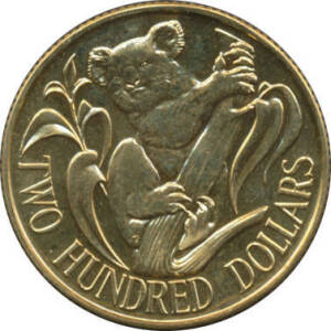 TWO HUNDRED DOLLARS: 1980 $200 Gold Koala, in blue vinyl wallet, Uncirculated.