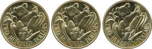 TWO HUNDRED DOLLARS: 1980 $200 Gold Koala, in blue vinyl wallets, Uncirculated.