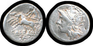 C. COELIUS CALDUS 104 BC, Silver denarius, Rome mint, (3.78g 18mm) Sear #196var. Syd 582a, Roma helmeted head to left, rev. Victory in quadriga to left 'CALD' below, ':E:' exergue, Anglo Antiquities certificate, gVF.