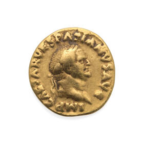 VESPASIAN AD 69-79, Gold Aureus, (7.09g 18mm)  AD 70, RIC #28, 'IMP CAESAR VESPASIANVS AVG' laureate head facing right, rev. 'COS ITER TR POT', Pax enthroned holding branch and caduceus, VF.