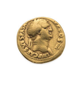 VESPASIAN AD 69-79, Gold Aureus, (7.03g 18mm) Lugdunum (Lyon) AD 72, RIC #1180, 'IMP CAES VESPAS A[VG P M TR P IIII] COS IIII' laureate head facing right, rev. 'PACI AVGVSTI', Nemises advancing right, drawing out fold of dress at neck, holding caduceus ov