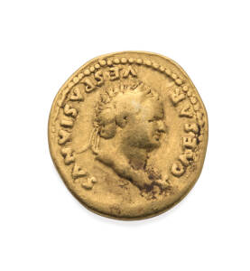 VESPASIAN AD 69-79, Gold Aureus, provincial series, (7.0g 20mm) Rome AD 78-79, Sear #2247 RIC #131a, 'CAESAR VESPASIANVS AVG' laureate head facing right, rev. 'ANNONA AVG' Annona enthroned holding sack of corn ears on lap, VF.