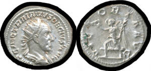 TRAJAN DECIUS AD 249-251, AR Antoniniaus (20-23mm 3.76g) Sear # 2714 'IMP C M Q TRAINVS DECIUS AVG' radiate cuirassed bust right, rev. 'VICTORIA AVG' Victory advancing left holding wreath and palm.