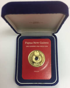 PAPUA NEW GUINEA: 1976 100k gold Proof in presentation case with cardboard outer (agw 8.613g).