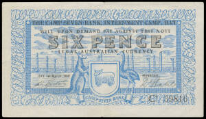 INTERNMENT CAMPS: HAY - SIX PENCE: 6d blue and black, Campbell #1212b, E. Epstein/R. Stahl serial 'C 39816', center fold, light soiling on reverse 5mm tear at top & at left, VF, McDonald Cat $16000.