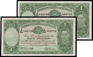 ONE POUND: £1 Armitage/McFarlane McDonald #47 R #30b, Light Green Main Print consecutive pair, serials 'K/64 560759-60', ex-pay packet, light wavy bends, Unc, Cat $1700.