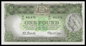 ONE POUND: QEII £1 Coombs/Wilson trio with McDonald #50-52 Commonwealth Bank 'HB/10', Reserve Bank 'HI/77' and Emerald Green Reverse 'HK/42', some light soiling, EF-aUnc.