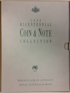 1988 'Bicentennial Coin & Note Collection' x2 sets, comprising $2 $5 & $10 coins plus paper $2 $5 and polymer $10 (dated) serials 'AA 09 006420' & '642', Unc.