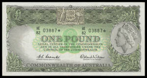 ONE POUND STAR NOTE: Â Â£1Â Coombs/Wilson McDonald #51s R #34sa, Reserve Bank, Dark Green reverse 'HE/82 03887*', EF, Cat $5000.Â 