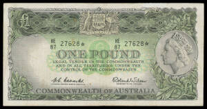 ONE POUND: £1 Star Note Coombs/Wilson McDonald #52s R #34sb, Reserve Bank, Emerald Green reverse 'HE/87 27628*', light soiling VF, Cat $1500.