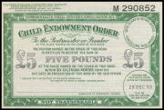 &pound;5 Child Endowment Order booklet, containing two five pound orders printed on Wmk CofA&nbsp;paper dated '1 Dec 53' and '29 DEC 53', EF/aUnc.