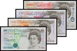 GREAT BRITAIN: £5 £10 £20 & £50 G.E.A. Kentfield with matching serials '99 000057', Unc.