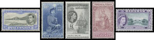 British Commonwealth range with GB Wedding &pound;1; Ascension Jubilee set, KGVI 3d SG 42 + Perf 13 2/6d 5/- & 10/-; Bahamas 1954 Pictorials; Falkland Dependencies Ships 10/- & &pound;1; Gambia 1938-46 & 1953-59 sets; Jamaica KGVI &pound;1; New Zealand QEII 2/6d to 10/-; T