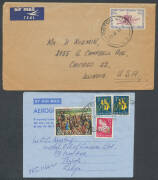 Handy Pacific Islands covers including Fiji commercial airmail to Australia with Royal Visit 3d strip of 4, Australia Used in PNG 1948 Department of the Army cover to USA at 7&frac12;d rate & 1951 from Lutheran Mission at Wabag to USA with 1/6d black, PNG 1963 a - 3