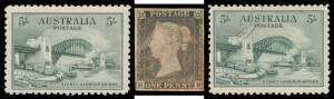Oddments including 5/- Bridge x2 (one mint with aged gum & one CTO without gum) & a faded but presentable "Penny Black", & a few others, condition variable.
 (22)