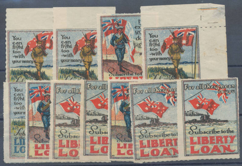 Carton of "Cinderellas" including Australia WWI Liberty Loan labels x10 unused, New Zealand 1906 Exhibition unused set of 7, lots of airmail types etc, Revenues including South Australia Swine Duty six values to 10c mint, Australian Railway stamps, lots