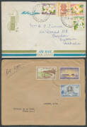 Pacific Islands covers 1900s-1980s including Cocos 1975 airmail to Switzerland, Cook Islands 1965 Matson Lines airmail to Australia, Fiji with airmails, taxed and 1955 KGVI 5d x2 registered cover to Australia, Gilberts 1935 KGV 1&frac12;d red with untidy 'OCEAN - 2