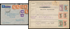 1930s-40s covers to New Zealand with 1938 airmails from Finland and Italy via Australia, the former with German TPO transit, Egypt 1941 censored on arrival and post-war airmails x2, French Oceania censored covers, Norfolk Island 1949 airmail with Ball Bay