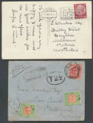 Shoebox of postal history with some Australian WWI content including from Egypt & England, some KGV Penny Red frankings unchecked for shades or varieties, 1910 Department of External Affairs cover with 'SCOTTISH AGRICULTURAL COMMISSION' imprint, 1930s com - 2