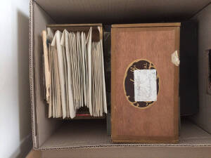 Archive box of world stamps in boxes & packets including clippings from office mail. Should be lots of pickings. (1000s)