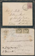 1860s-90s mostly scruffy little group of covers to Victoria from GB x12 (three with '1s/MORE TO PAY' h/s of Melbourne) or Canada x2 (one with a stamp missing), and internal Victorian covers x4 (one with handstruck 'GOVERNOR OF VICTORIA' Frank Stamp in vio - 3