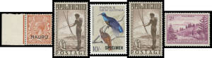 Australian Territories selection comprising Christmas Island 1958 QEII blocks of 4, Nauru 1916-23 Overprints on GB to 1/- & Central Overprints, Norfolk Ball Bay White Papers & 1960-62 Pictorials, and PNG 1952 Pictorials x2 sets, 10/- Bird with 'SPECIMEN'